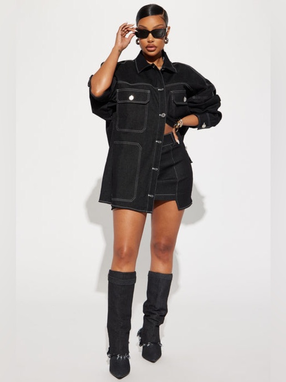 Fashion Nova Super Babe Denim Skirt Set - Black Wash